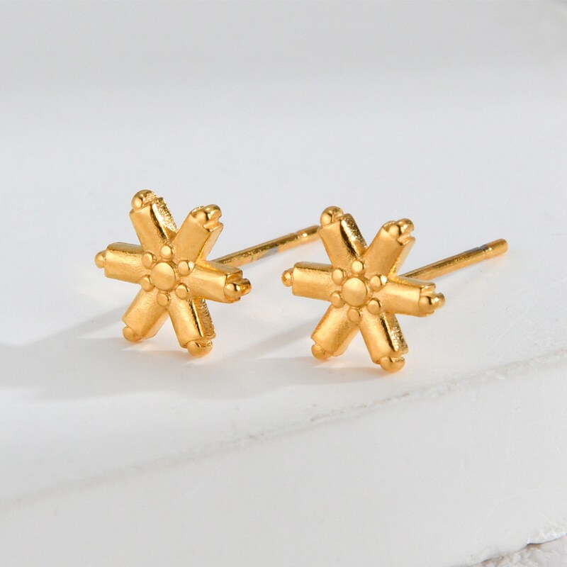 1 Pair Simple Fashionable Style Snowflake Shape Stainless Steel 18K Gold Plated Women's Stud Earrings h5 